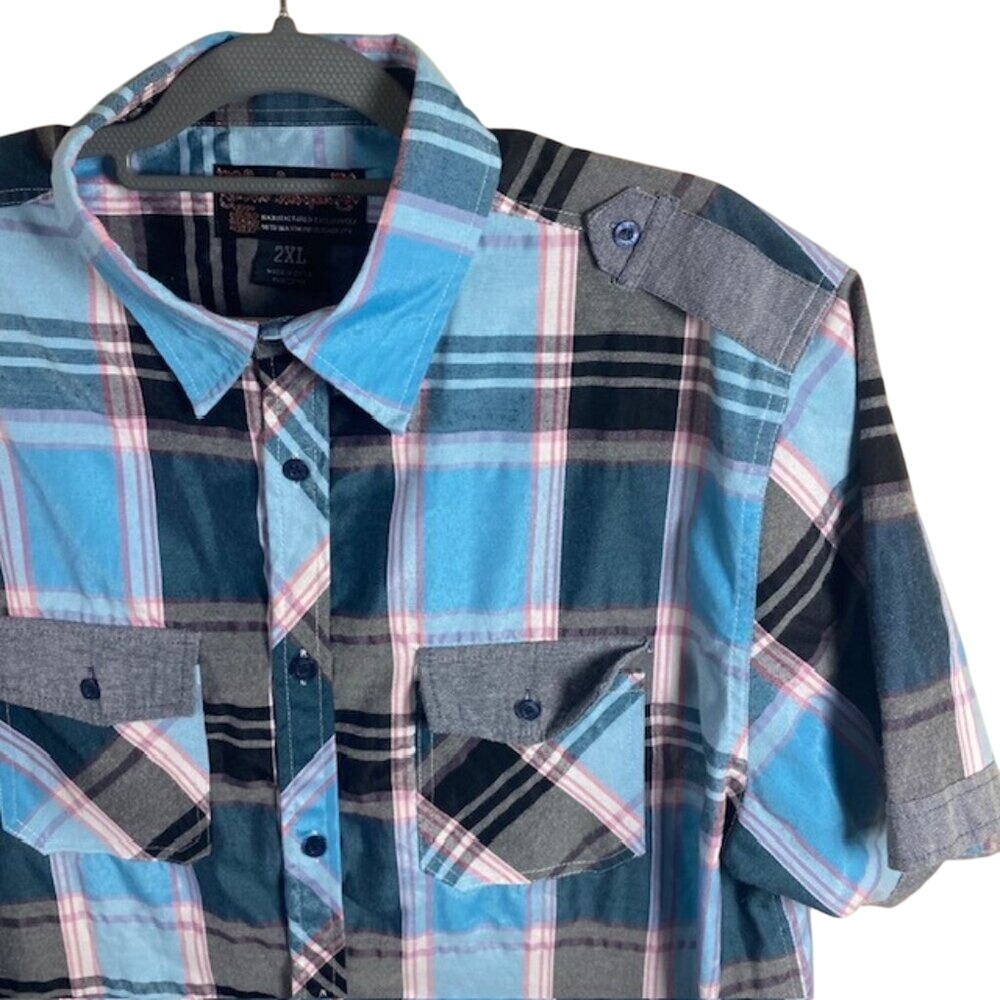 Men's Blac LacqueR Short Sleeve Button Up Plaid Shirt Size 2XL Button‎ Up Retro